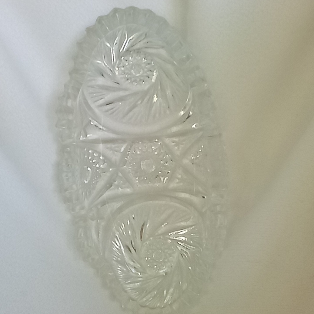 Antique Americana brilliant hobstar tornado relish dish